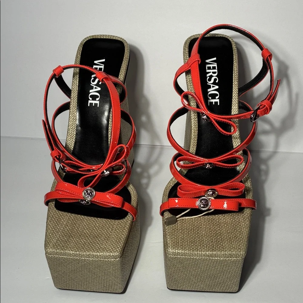 New Authentic Versace Gianni Ribbon Platform Sandals 150mm Platform Sandals